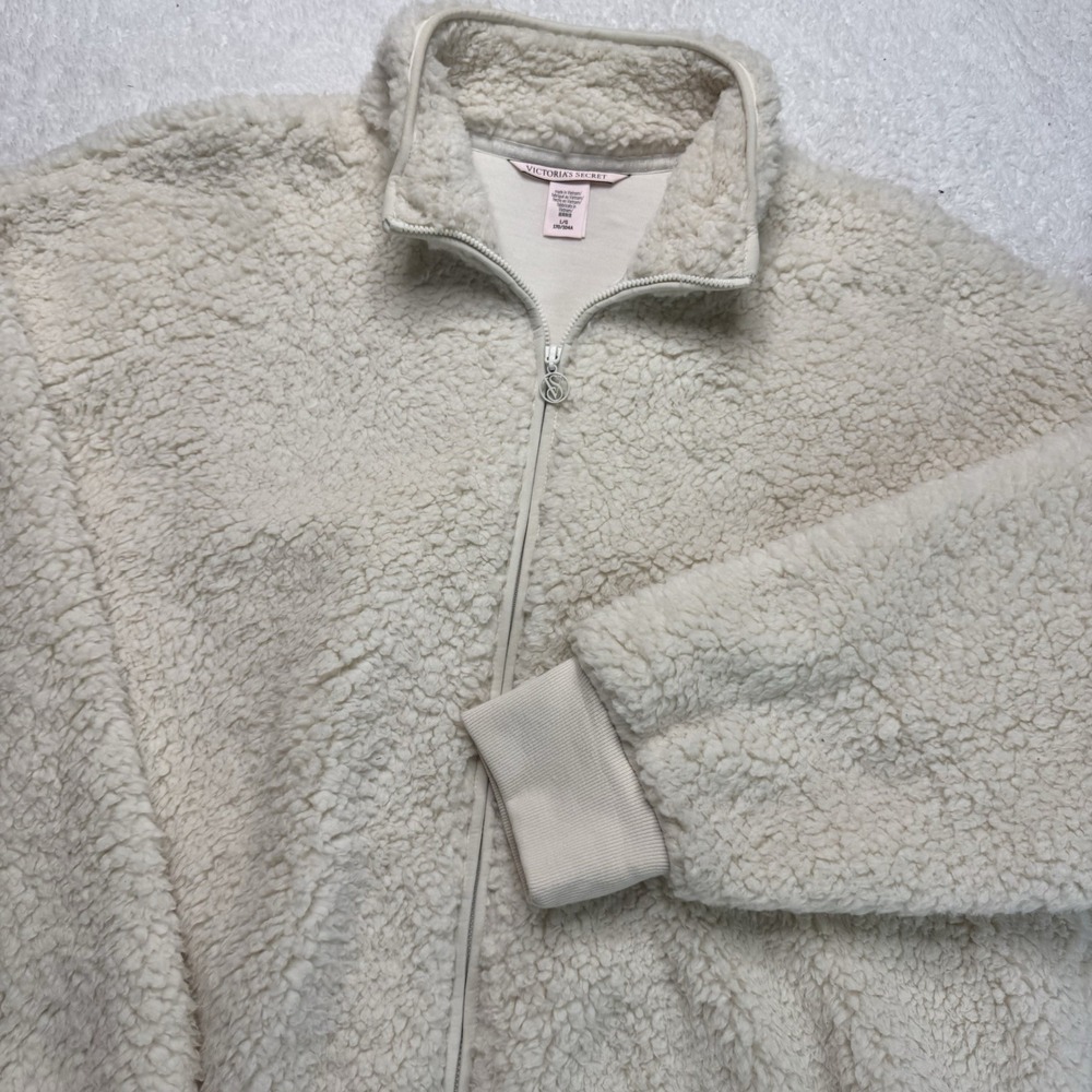 Victoria's Secret Full Zip Sweatshirt Womens Large Jacket White Sherpa Soft Cozy